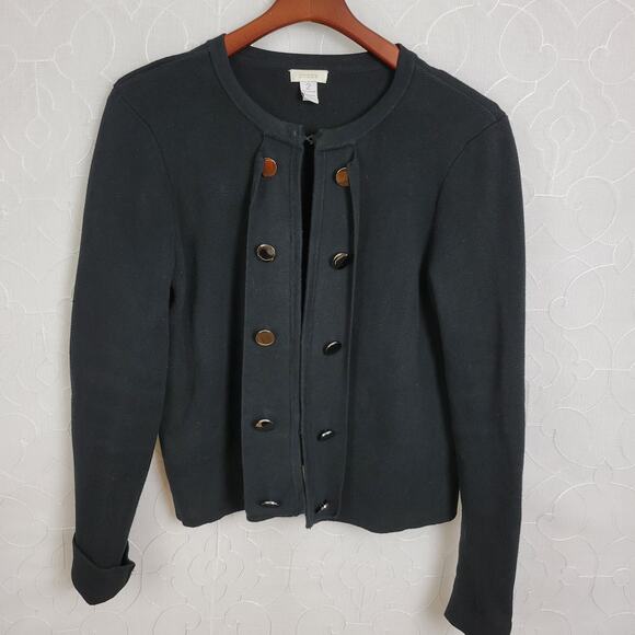 Chicos Womens Jacket Size 2 Black Large Silver Button Down Double Breasted - Picture 1 of 5